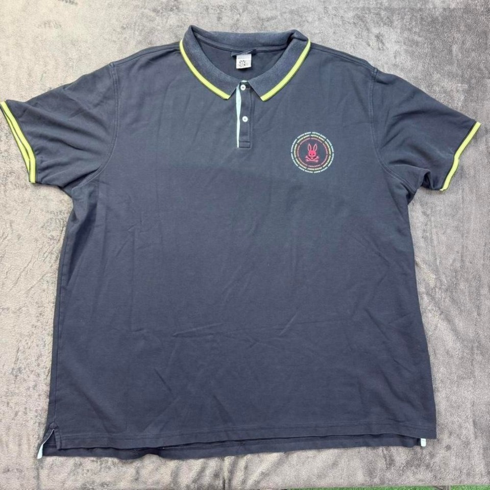 Psycho Bunny Navy Blue Tipped Polo Circle Logo Embroidered XLT 5